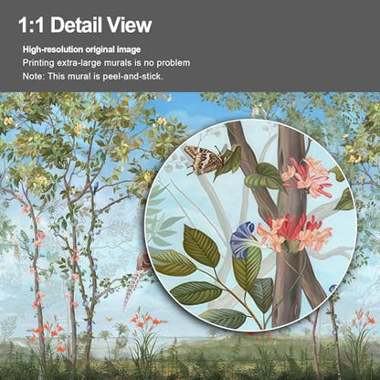 Chinoiserie Wallpaper Background Birds and Sky wall Mural Peel and Stick Wallpaper for Bedroom Living Room - 85"x118" - color: B19, size: 85"x118"