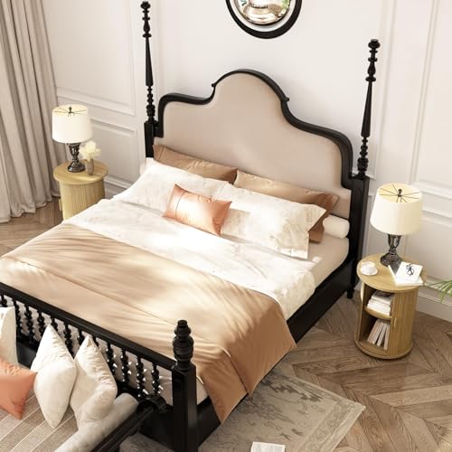 Wnutrees Round Fluted End Table, Small Accent Pedestal Side Table with Sliding Door & 2 Tier Storage Shelf, Wood Fluted Nightstand Bedside Table for Living Room, Bedroom, Natural