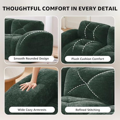 Green Loveseat Sectional Couches for Living Room, Velvet Fabric Boneless Couch, No Assembly Cloud Modular Sectional Sofa Love Seat with 2 Ottoman, Foam Couch Compressed Sofa Set, Sofas para Sala - color: Green, size: 2 Seater + 2 Ottoman
