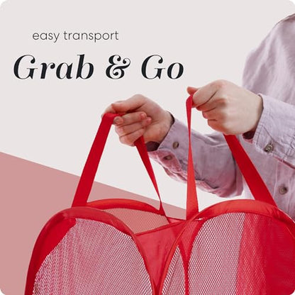 Handy Laundry Collapsible Mesh Pop Up Laundry Hamper with Side Pocket – Breathable, Space-Saving, Durable Basket for Clothes, Toys, Travel & Storage, 14 x 13 x 24 in, Red - color: Red