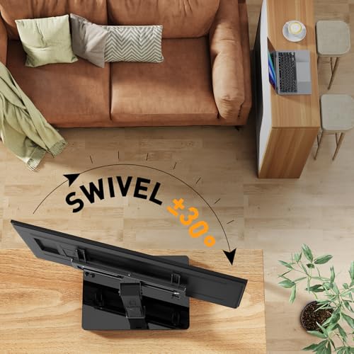 Perlegear Universal Swivel TV Stand with Power Outlet for 34–65 inch TVs | Tilt, 6 height adjustments, stable tempered glass base, security locks, cable management, 88 lbs max load, max VESA 400x400mm - size: 34-65 inch