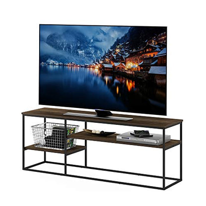 Furinno Moretti TV Stand for TVs up to 65 Inch, 3-Tier Rustic Brown Entertainment Center, Open Back TV Console with Cable Management, for Living Room, Bedroom, Brown Walnut