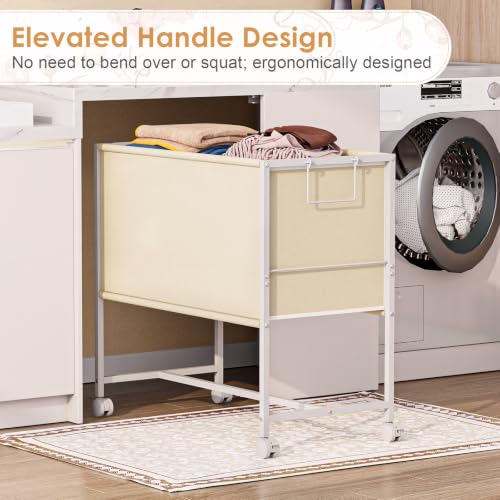 Rolling Laundry Basket with Wheels,Large Capacity Laundry Basket Cart | 130L Fabric Clothes Hamper Organizer Cart for Laundry Room Bedroom Bathroom Dorm,White - style: Large Oblong Cloth Bag—White