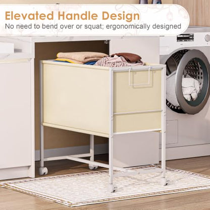Rolling Laundry Basket with Wheels,Large Capacity Laundry Basket Cart | 130L Fabric Clothes Hamper Organizer Cart for Laundry Room Bedroom Bathroom Dorm,White - style: Large Oblong Cloth Bag—White