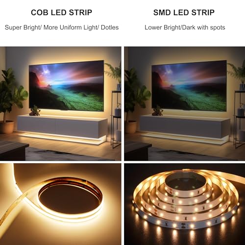 AXMOTUT 65.6ft COB LED Strip Light Warm White, High Bright LED Strips with 320LEDs, RF Remote and UL Power Supply, 3000K Dimmable LED Lights for Bedroom,Kitchen, DIY Home Decoration, 2 Rolls of 32.8ft - size: 3000K/65.6ft