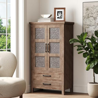 COSIEST 48" Tall Farmhouse Accent Cabinet with Doors and Drawers, Rustic Wood Storage Cabinet with Adjustable Shelves for Living Room or Entryway - size: 48 Inch Tall (2-Door 2-Drawer)