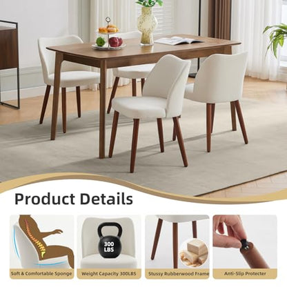 GarveeHome Wooden Dining Chair Set of 4 Upholstered Fabric Dining Chair | Modern Kitchen Chairs with Curved Backrest Leveling Feet for Dining Room, Living Room, , No tool assembly, No Wobble, White - color: White