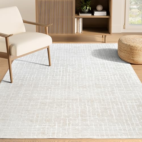 Abani Beige Area Rug - 4x6 Area Rugs for Bedroom - Vera Collection Geometric Grid Pattern - Non-Shedding, Easy to Clean Durable Rugs for Living Room, Bedroom or Office, Pet & Child Friendly - size: 4' x 6'
