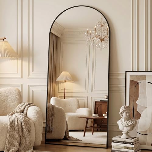 Full Length Mirror, 78" x 38" Arched Full Body Mirror Large Standing Floor Mirrors, Mirrors for Bedroom, Bathroom, Living Room Standing or Wall Leaning, Black - color: Black, size: 77"L x 38"W