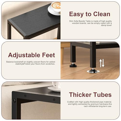 Narrow Side Table Set of 2 for Small Space, 2-Tier Slim End Table, Thin Nightstand, Skinny Snack Couch Table, Sofa Bedside Table in Living Room, Bedroom, Study, Kitchen and Balcony (Black) - color: Black, size: 2-Tier (7.9''D*17''W*22.8''H)