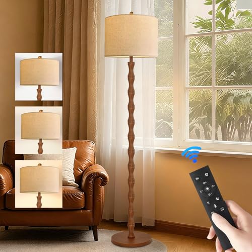 ILLMTW Wood Floor Lamp for Living Room,Bedroom,Vintage Farmhouse Mid Century Standing Lamp with Remote,Dimmable Rustic Industrial Tall Lamp Retro Floor Light Boho Bohemian - size: Floor Lamp-18