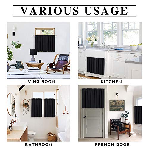 RYB HOME Cafe Blackout Curtains 24 inch Length, RV Camper Window Curtains | Short Small Half Window Tiers, Privacy, Thermal Insulated, Light UV Heat Blocking, Rod Pocket, W29 x L24, Black, 2 Panels - color: Black, size: 29"W x 24"L (Pack of 2)