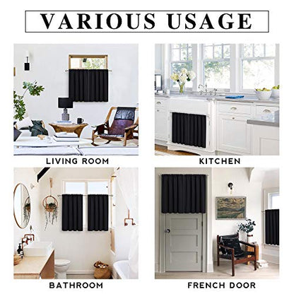 RYB HOME Cafe Blackout Curtains 24 inch Length, RV Camper Window Curtains | Short Small Half Window Tiers, Privacy, Thermal Insulated, Light UV Heat Blocking, Rod Pocket, W29 x L24, Black, 2 Panels - color: Black, size: 29"W x 24"L (Pack of 2)