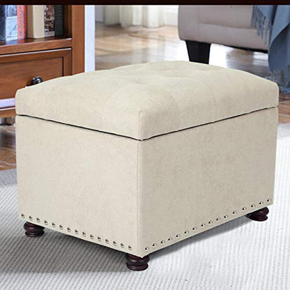 Adeco Classy Cotton Mix Fabric Accents Rectangular Storage Bench Footstool Ottomans & Storage Ottomans, White - color: White Fabric