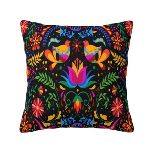 Colorful Mexican Background with Flowers and Birds Throw Pillow Case Square Decorative Pillow Cover for Home Decor Sofa Living Room Couch Bed Car Cushion Cover 18"X 18" - color: Colorful Mexican Background With Flowers and Birds, size: 18" x 18" (Pack of