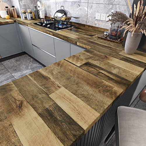 Vintage Brown Faux Wood Wallpaper for Cabinets Wood Contact Paper | Kitchen Countertop Peel and Stick Waterproof Wood Vinyl Self Adhesive Wooden Shiplap Roll for Countertops Tables 30"x200" - color: 1, size: 30" x 200"