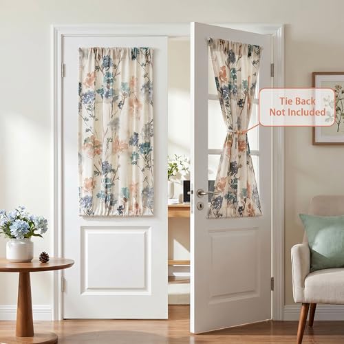 MYSKY HOME Floral Linen French Door Curtains 72 inch Long 2 Panels for Front Door Light Filtering Privacy Semi Sheer Window Curtains with Rod Pocket, Brown, 24" W Each Panel - color: A-brown, size: 24"W x 72"L (Pack of 2)