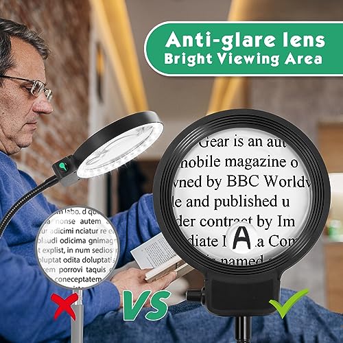 Large 10X Rechargeable Hands Free Magnifying Glass for Reading with Light | Flexible Gooseneck Floor Magnifying Lamp,36 LED,Adjustable Brightness,Lighted Magnifiers for Reading,Sewing,Crafts