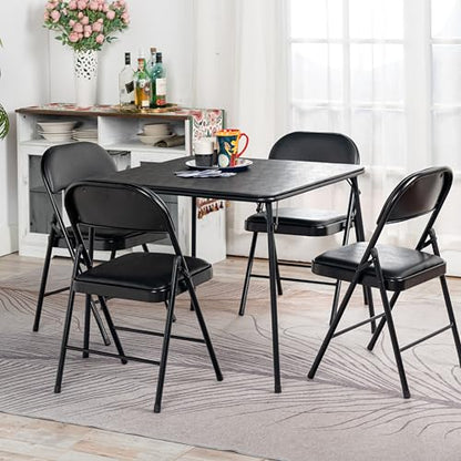 Homy Casa Portable 33.9" Square Folding Multipurpose Card Table with Padded Vinyl Top, Easy Clean Surface, Sturdy Metal Legs, Versatile Indoor/Outdoor Use, Lightweight and Space-Saving，Black