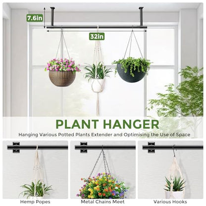 Plant Hanging Rod, 32 Inch Window Plant Hanger for Indoor Plants | Heavy Duty 1 Inch Metal Plant Rod for Window with Square Flange Base, Plant Shelves Wall Planters, Pot Not Included, Black - size: 32 Inch