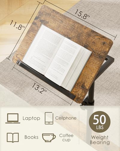 Masupu Sofa Arm Tray Table - 360° Swivel Height Adjustable End Table, Small Snack Side Table for Couch, C Shaped Table for Bed, Chair or TV Tray Table(Rustic Brown, Angle Adjustable) - color: Rustic Brown-angle Adjustable