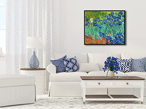 Wieco Art Black Framed Wall Art Irises by Van Gogh Famous Flowers Oil Paintings Reproduction Canvas Prints Modern Canvas Prints Artwork Pictures on Canvas Wall Art for Wall Decor - size: 24"L x 20"W