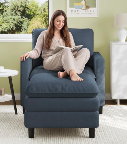 Welzona 3-Layers Cloud Accent Chair with Ottoman, 33" Teddy Reading Chair | Comfy Teddy Fabric, Washable Covers, Tool-Free Setup, All-wood Arm Chair and Ottoman Sets for Living Room, Bedroom, Blue Grey - color: Blue Grey, size: cloud chair & ottoman