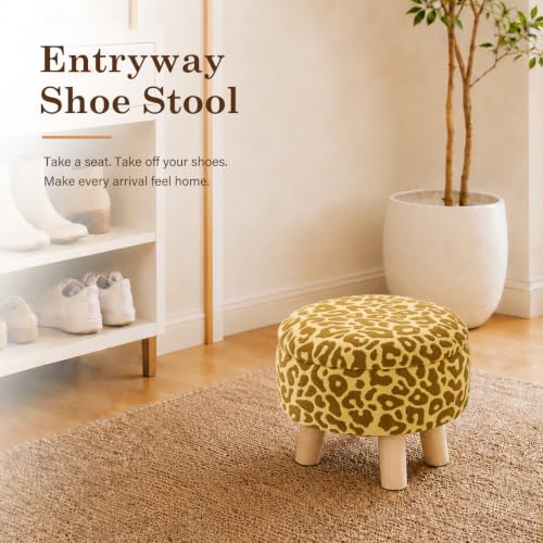 Wimarsbon Storage Ottoman, Modern Round Footrest with Soft Padded Seat, Pattern Velvet Footstool with Wood Legs, Accent Small Table or Plant Stand for Hallway, Living Room (Yellow) - color: Yellow