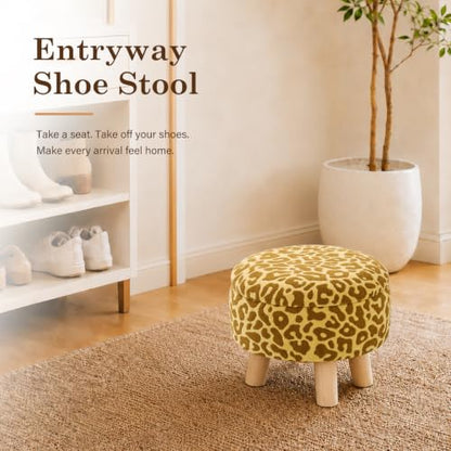 Wimarsbon Storage Ottoman, Modern Round Footrest with Soft Padded Seat, Pattern Velvet Footstool with Wood Legs, Accent Small Table or Plant Stand for Hallway, Living Room (Yellow) - color: Yellow
