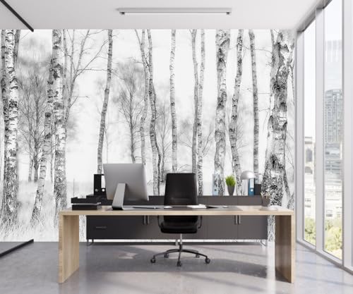 Gray Birch Tree Wallpaper Mural Peel and Stick for Bedroom 82"x57" | Vintage Forest Wall Mural - color: ZZ-029, size: 82" x 57"