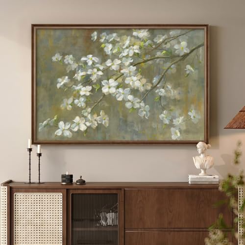 Framed Vintage Floral Wall Art, Green White Neutral Farmhouse Botanical Canvas Painting Prints Artwork for Walls, Rustic Retro Flower Picture for Living Room Bedroom Kitchen Hallway Wall Decor, 24x36 - color: Green B