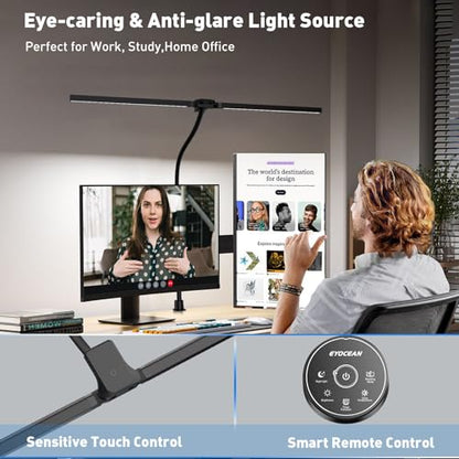 EYOCEAN Desk Lamp with Clamp, 31.5" LED Desk Lamp for Home Office, 24W Gesture Sensing Control Desk Light, Dimmable & Color Temperature, Eye-Caring Office Lamp, Brightest Architect Lamp for Screen - color: Black