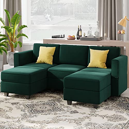Belffin Modular Sectional Sofa with Double Chaise Velvet U Shaped Sofa Reversible Sectional Couch with Storage Green - color: Green, size: U Shape Sofa