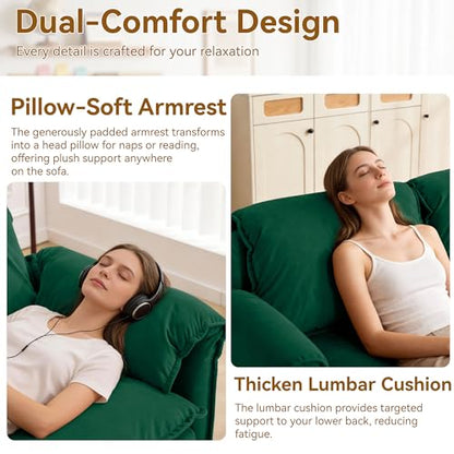 63" 3-in-1 Velvet Convertible Sleeper Sofa Bed, Modern Adjustable Backrest Loveseat Pull Out Couch with USB & Side Pocket, Small Space Love Seat Sofa Bed for Living Room, Bedroom, Green Velvet - color: Green