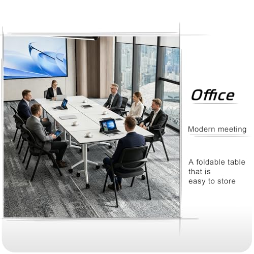 Folding Conference Table with Wheels Set of 6, Modular Conference Room Table for 6-12 Person Meetings, Flip Top Rolling Training & Classroom Tables, Nesting Office Tables - color: White, size: 55.1 in