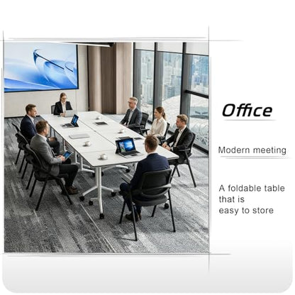 Folding Conference Table with Wheels Set of 6, Modular Conference Room Table for 6-12 Person Meetings, Flip Top Rolling Training & Classroom Tables, Nesting Office Tables - color: White, size: 55.1 in