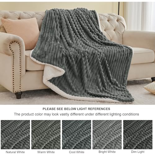 INFIIXSO Sherpa Throw Blanket for Couch - Super Soft & Warm Striped Fleece Blanket, Cozy Plush Fluffy Blanket All Season Use (Grey, 50x60 Inches) | Super Soft Thick Warm Striped Sherpa Blanket for Bed Sofa, Cozy Plush Fluffy Throw Gift for Women, Room Dec