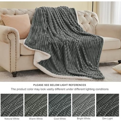 INFIIXSO Sherpa Throw Blanket for Couch - Super Soft & Warm Striped Fleece Blanket, Cozy Plush Fluffy Blanket All Season Use (Grey, 50x60 Inches) | Super Soft Thick Warm Striped Sherpa Blanket for Bed Sofa, Cozy Plush Fluffy Throw Gift for Women, Room Dec