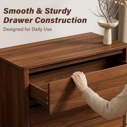 Walnut Dresser for Bedroom, 5 Drawer Dresser with Wood Legs, Tall Wood Dresser, Mid Century Modern Chest of Drawers, Large Storage Bedroom Furniture, Walnut - size: 15.7"D x 31.3"W x 45.6"H (5 Drawers)