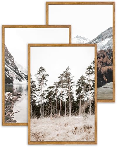 UPWOIGH Mountain Landscape Framed Wall Art, 16 x 24 Inch, Set of 3 | Mountain, Lake and Pine Tree Photography Prints, Soft Neutral Tones, Light Wood Frames for Bedroom, Office and Living Room - color: Grey Mountain, size: 24"L x 16"W