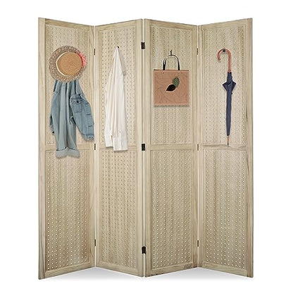 4 Panel Pegboard Room Divider | Folding Freestanding Display Screen, Privacy Partition for Retail, Craft Shows, Home Office, and Exhibition Use Brown - color: Brown-4 Panel, size: 4 Panel