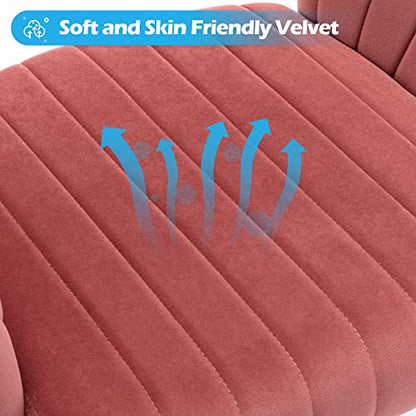 Vanity Chair Velvet Desk Chair with Gold Base for Living Room,Rose | Accent Armchair Upholstered Modern Tufted Chairs for Girls Women Ergonomic Study Seat Computer Task Stools for Bedroom - color: Rose