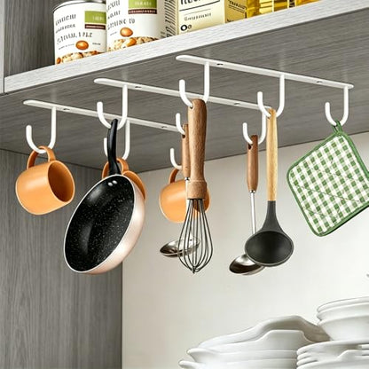 3pcs Mug Hooks,Under Cabinet Mug Holder, Coffee Cups Hook,Mug Hanger Organizer Rack with 9 Hooks for Displaying Mugs, Cups and Kitchen Utensils (White) - color: White