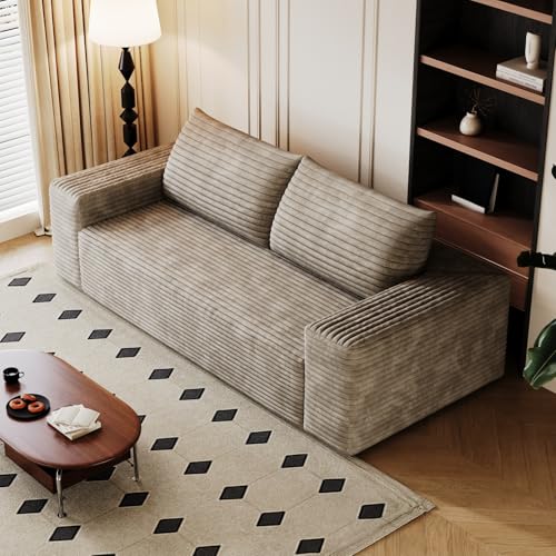 71" Loveseat Sofa in a Box,Plush Corduroy Fabric Deep Seat Couch,No Assembly Required,Space-Saving Design,Comfy Seater Sofa for Living Room, Apartment, Bedroom & Office,Modern,Camel - color: Camel, size: 71.3"
