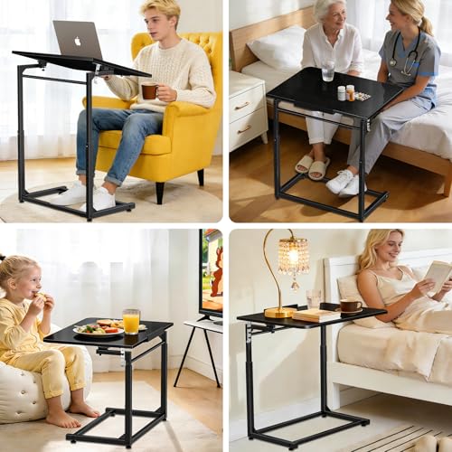 Tv Tray Table Set of 2,Extra Large Dinner Food Tray Table,Couch&Bed Eating Desk,Heavy Duty Folding Laptop Side Table with 8 Height&90° Tilt Adjustable,C-Shaped End Table with Phone Slot Black - color: Black Color, size: 2 Pack