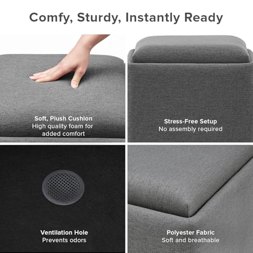 mopio Levi Storage Bench with Reversible Tray, Modern Storage Coffee Table, Bedroom Bench, Rectangular Cube Upholstered Coffee Table Ottoman for Living Room, Bedroom, Entryway (Fabric, Dark Gray) - color: Dark Gray Fabric, Rect.