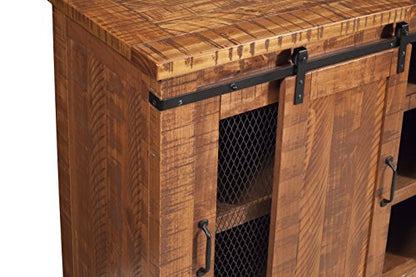 Martin Svensson Home Rustic 65" Wood Entertainment Center, Honey Tobacco | Solid Pine, TV Stand, Sliding Doors, Adjustable Shelves & Cable Management, for TVs up to 70" - color: Honey Tobacco
