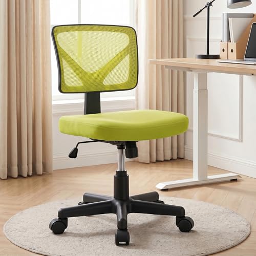 OLIXIS Armless Home Office Chair, Ergonomic Small Desk Chair | Mesh Back, Removable Washable Foam Cushion, Height Adjustable, Rolling Swivel Wheels, Small Space, Green - color: Green