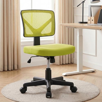 OLIXIS Armless Home Office Chair, Ergonomic Small Desk Chair | Mesh Back, Removable Washable Foam Cushion, Height Adjustable, Rolling Swivel Wheels, Small Space, Green - color: Green