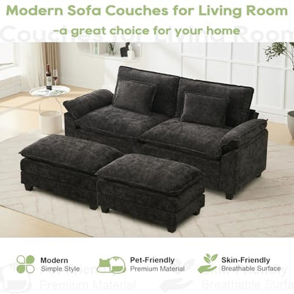 86" Modular Sectional Sofa, Comfy Deep Cloud Couch with Ottoman | Couches for Living Room, Sofa Bed, Modular Couch, Deep and Wide Seat, Chenille Sofa Sleeper with Throw Pillows, Black - color: Black, size: 86 Inch 4